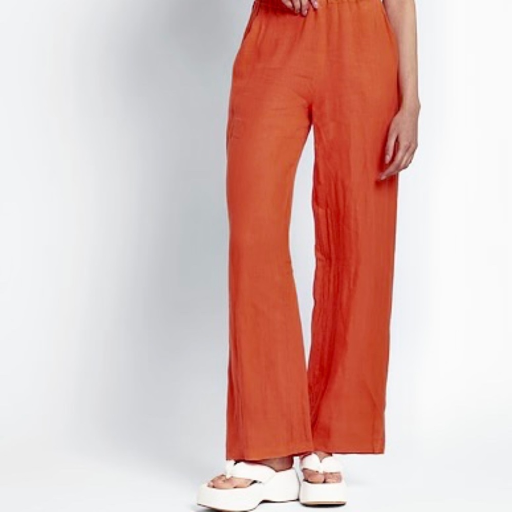 Free People Orange Linen Wide Leg Pants